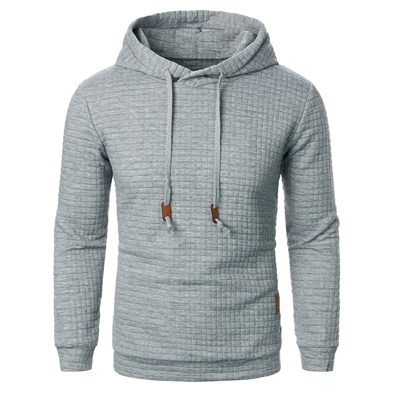 Hooded Sweater with Grid Texture – Slim-Fit Pullover for Men – Casual Layering Knit with Drawstring Hood – Everyday Comfort Hoodie
