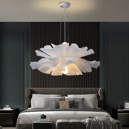 Oversized White Floral Chandelier 31 in Diameter LED-Ready Acrylic Petal Fixture for Dining Room Bedroom Statement Lighting Contemporary Ove