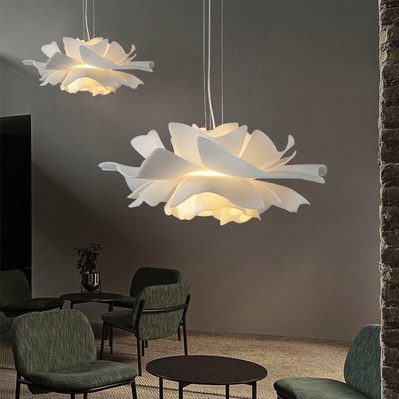 Oversized White Floral Chandelier 31 in Diameter LED-Ready Acrylic Petal Fixture for Dining Room Bedroom Statement Lighting Contemporary Ove