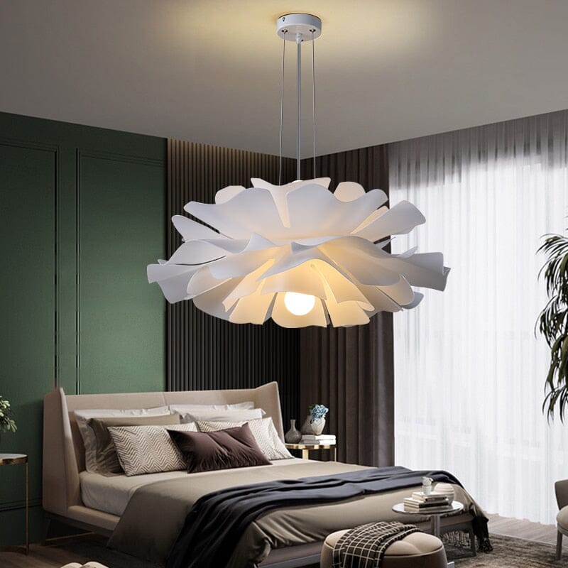 Oversized White Floral Chandelier 31 in Diameter LED-Ready Acrylic Petal Fixture for Dining Room Bedroom Statement Lighting Contemporary Ove