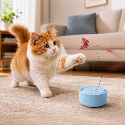 Ortekor FlutterFly 360 Automatic Butterfly Cat Toy for Indoor Cats - Hands-Free Self-Play Teaser to Beat Boredom