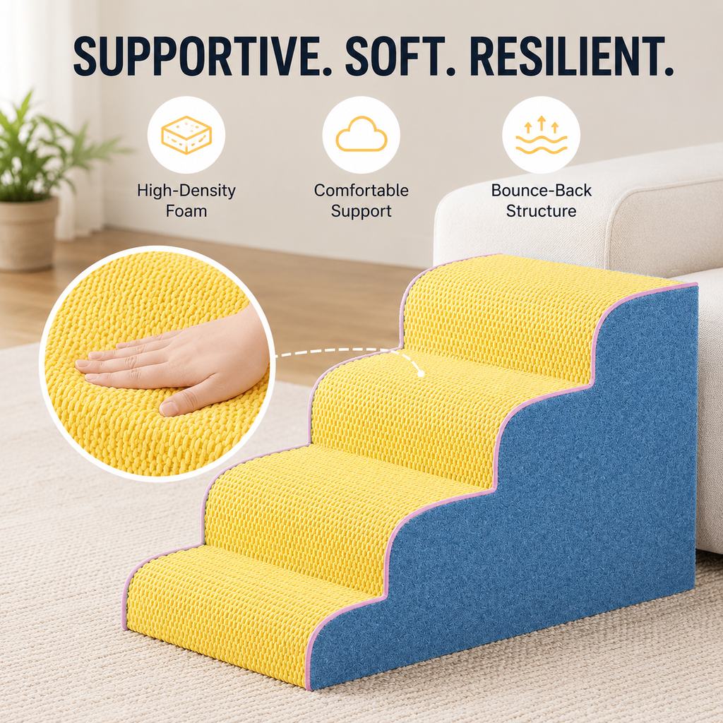 Ortekor High-Density Foam Pet Stairs for Small Dogs & Cats – Gentle Steps for Bed, Couch & Sofa, Non-Slip Washable Pet Steps to Reduce Jumping