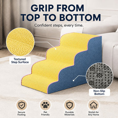 Ortekor High-Density Foam Pet Stairs for Small Dogs & Cats – Gentle Steps for Bed, Couch & Sofa, Non-Slip Washable Pet Steps to Reduce Jumping