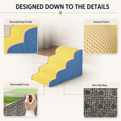 Ortekor High-Density Foam Pet Stairs for Small Dogs & Cats – Gentle Steps for Bed, Couch & Sofa, Non-Slip Washable Pet Steps to Reduce Jumping