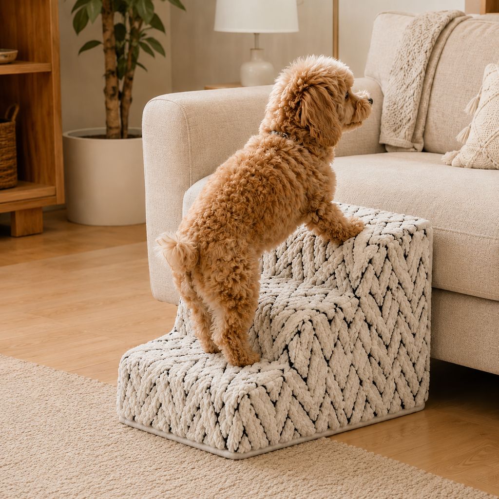 Ortekor High-Density Foam Pet Stairs for Small Dogs & Cats – Gentle Steps for Bed, Couch & Sofa, Non-Slip Washable Pet Steps to Reduce Jumping