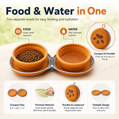 Ortekor 2-in-1 Collapsible Pet Travel Bowl for Walks, Parks & Road Trips - Feed and Hydrate Small Dogs or Cats Anywhere