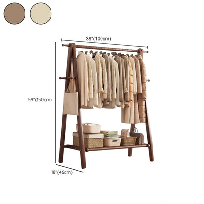 Freestanding Wood Garment Rack 59 in Tall with Hooks & Shelf for Entryway Clothes Hanging Storage Collapsible A-Frame Stand