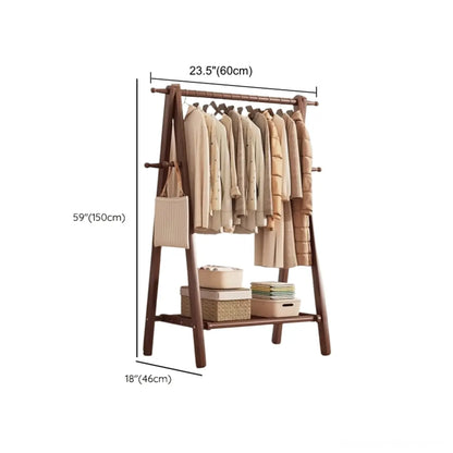 Freestanding Wood Garment Rack 59 in Tall with Hooks & Shelf for Entryway Clothes Hanging Storage Collapsible A-Frame Stand