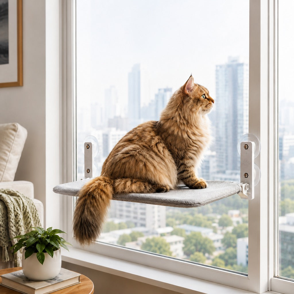 Ortekor Foldable Cat Window Hammock for Apartments - No-Drill Suction Perch for Sunny Naps Without Taking Up Floor Space