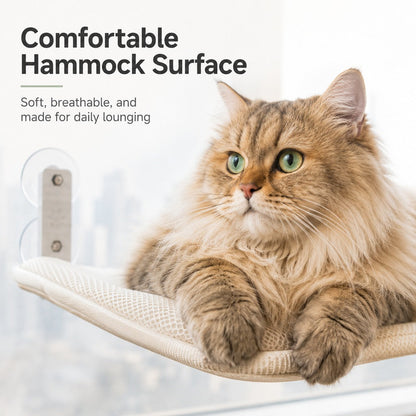 Ortekor Foldable Cat Window Hammock for Apartments - No-Drill Suction Perch for Sunny Naps Without Taking Up Floor Space