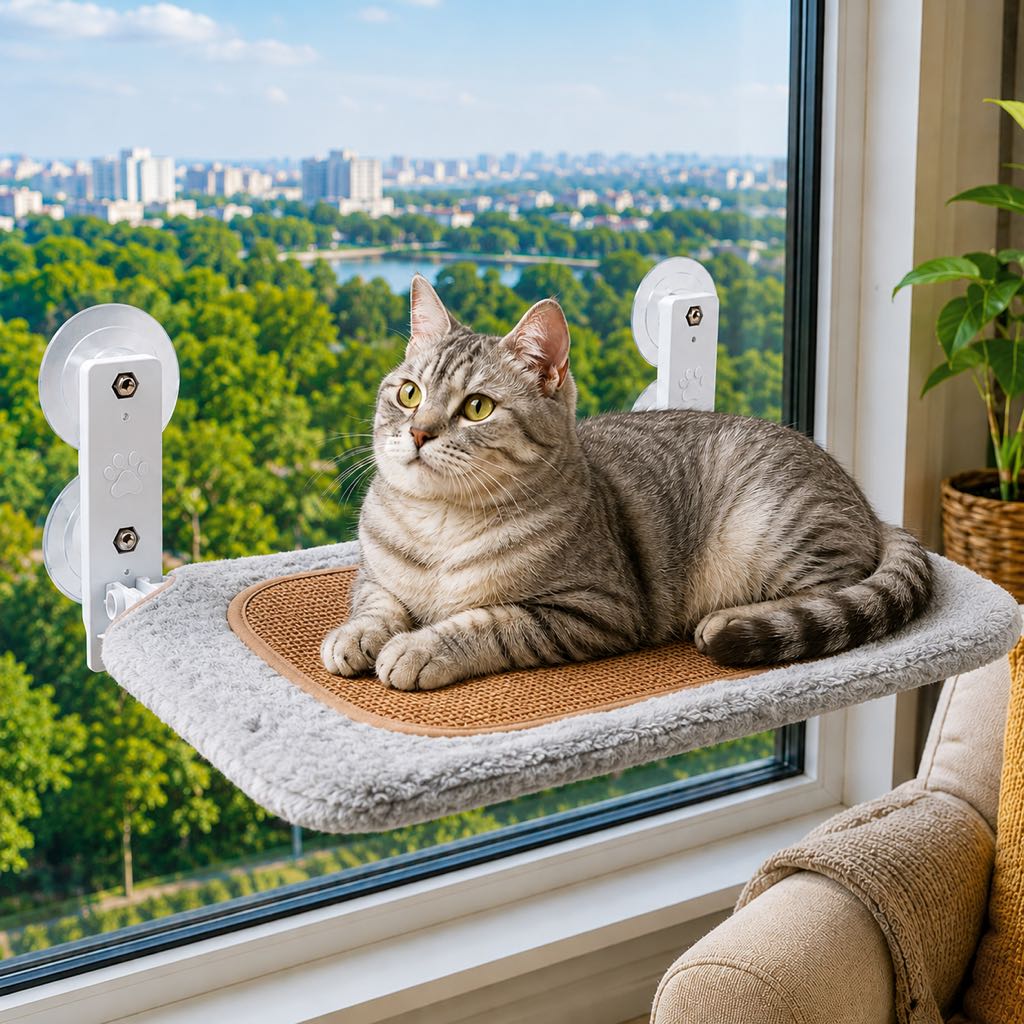Ortekor Foldable Cat Window Hammock for Apartments - No-Drill Suction Perch for Sunny Naps Without Taking Up Floor Space