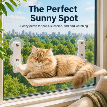 Ortekor Foldable Cat Window Hammock for Apartments - No-Drill Suction Perch for Sunny Naps Without Taking Up Floor Space