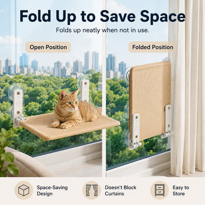 Ortekor Foldable Cat Window Hammock for Apartments - No-Drill Suction Perch for Sunny Naps Without Taking Up Floor Space