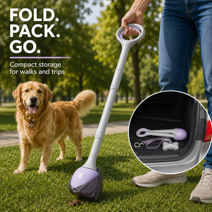 Ortekor Dog Pooper Scooper for Walks & Yard Cleanup - Bag-Lined Claw with 3 Handle Lengths for Less-Contact Pickup
