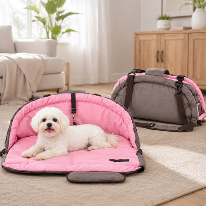 Ortekor 2-in-1 Foldable Dog Travel Bed & Carry Bag – Portable Cushioned Pet Bed for Road Trips, Car Rides & Home – Folds for Easy Travel & Cozy Rest Anywhere