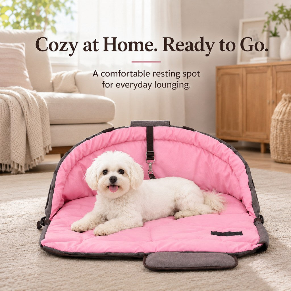 Ortekor 2-in-1 Foldable Dog Travel Bed & Carry Bag – Portable Cushioned Pet Bed for Road Trips, Car Rides & Home – Folds for Easy Travel & Cozy Rest Anywhere