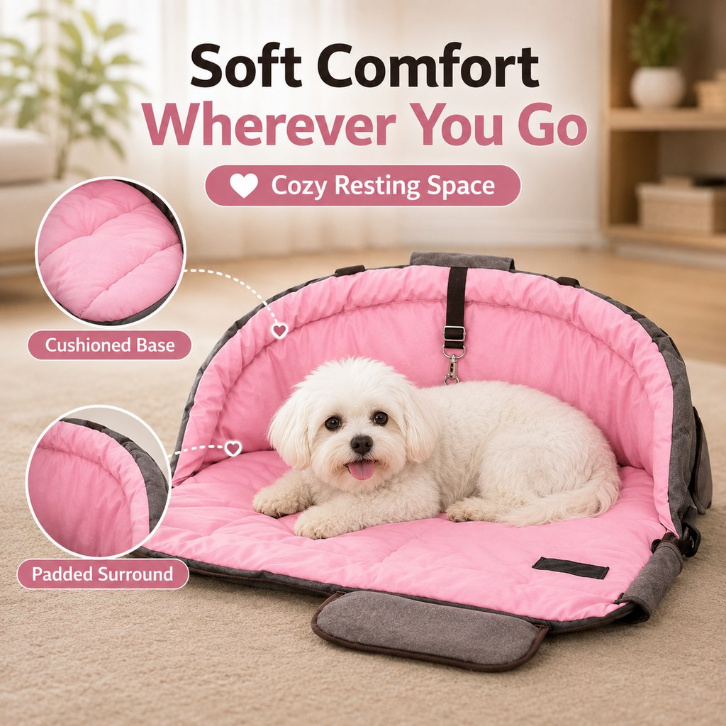 Ortekor 2-in-1 Foldable Dog Travel Bed & Carry Bag – Portable Cushioned Pet Bed for Road Trips, Car Rides & Home – Folds for Easy Travel & Cozy Rest Anywhere