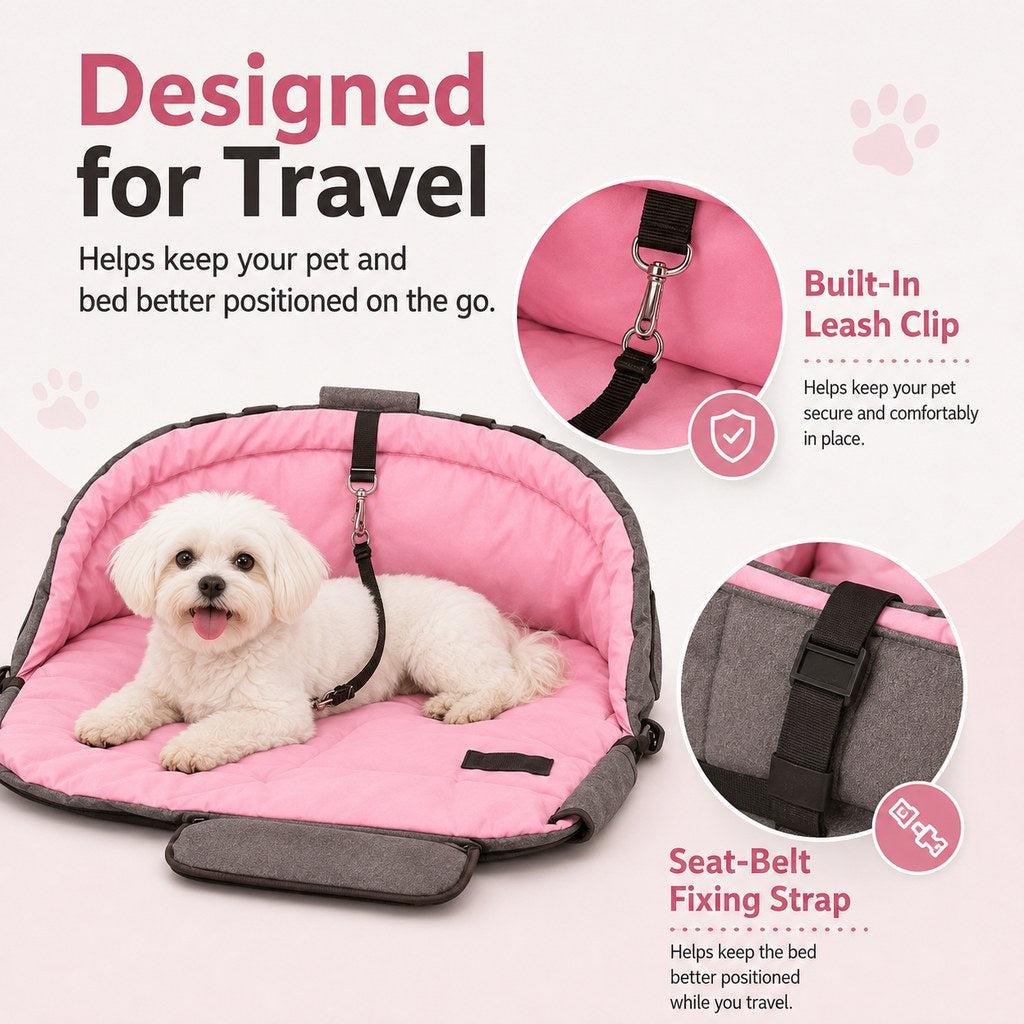 Ortekor 2-in-1 Foldable Dog Travel Bed & Carry Bag – Portable Cushioned Pet Bed for Road Trips, Car Rides & Home – Folds for Easy Travel & Cozy Rest Anywhere