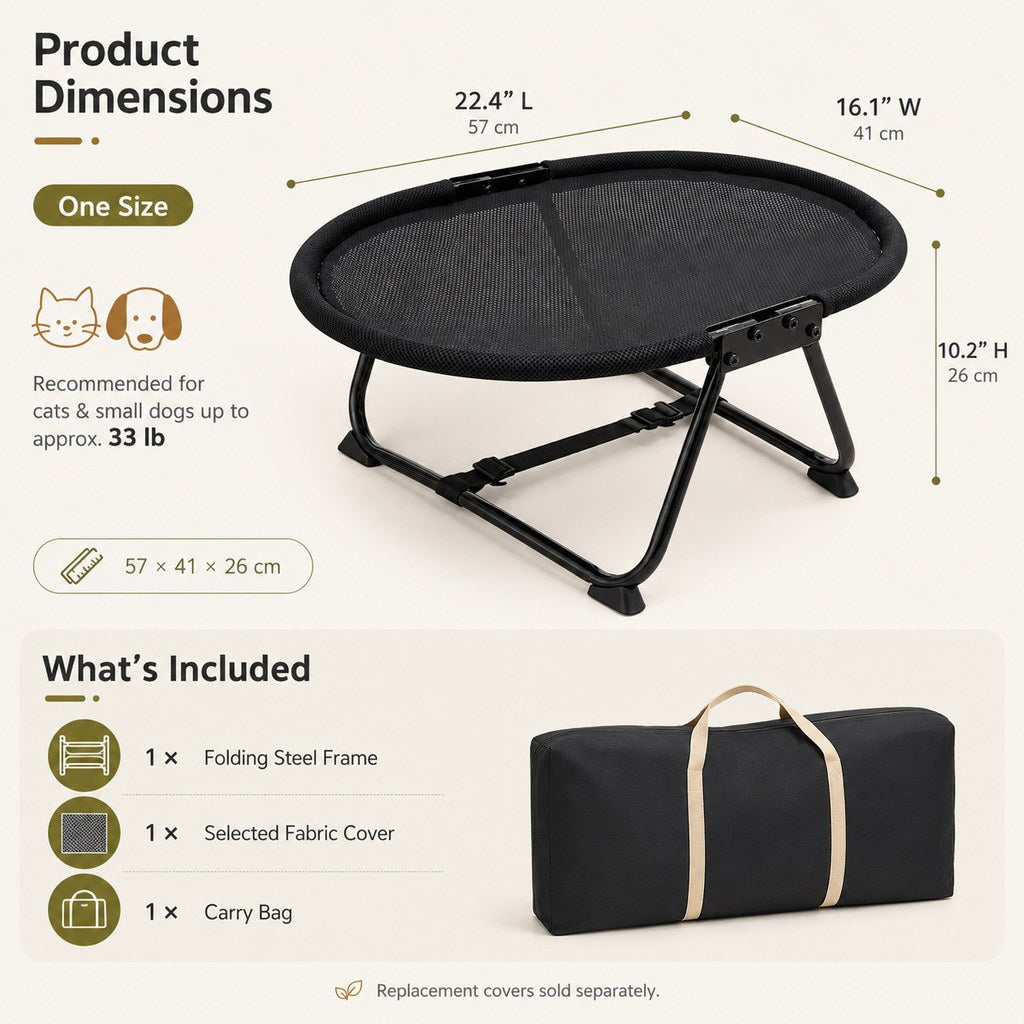 Ortekor Foldable Elevated Pet Cot for Cats & Small Dogs – Breathable Raised Bed for Home, Travel & Off-Floor Comfort