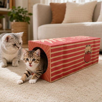 Ortekor Foldable Kraft Paper Cat Tunnel for Indoor Cats - Space-Saving Hide & Play Toy to Beat Boredom