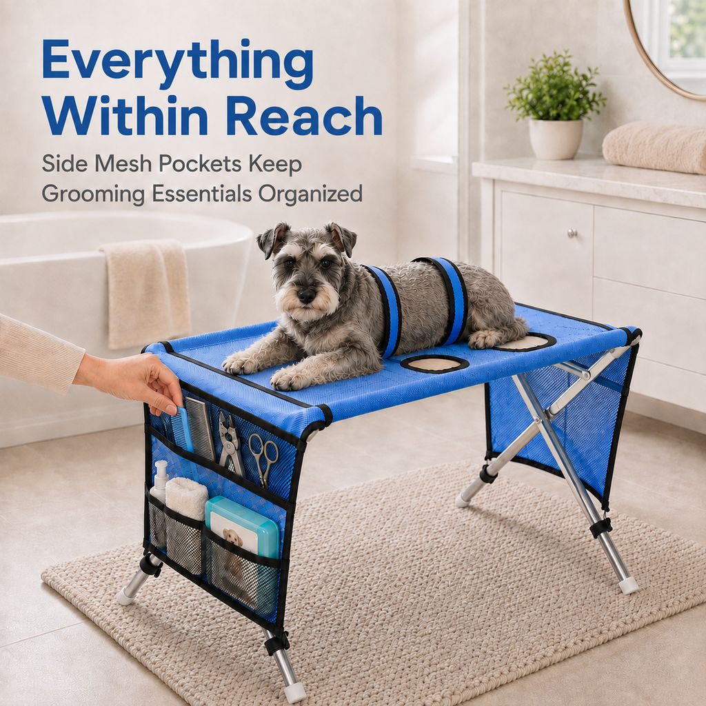 Ortekor Foldable Pet Grooming Table with 4 Leg Openings - Steadier At-Home Bathing & Nail Trimming for Cats & Small Dogs
