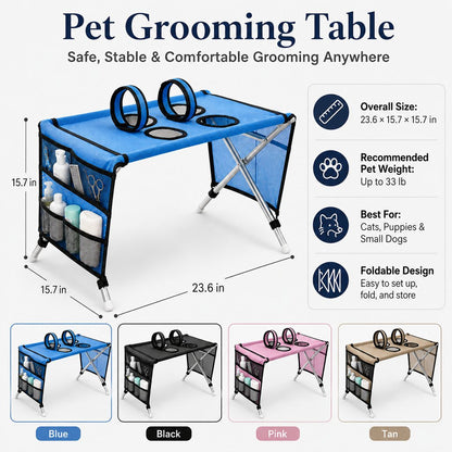 Ortekor Foldable Pet Grooming Table with 4 Leg Openings - Steadier At-Home Bathing & Nail Trimming for Cats & Small Dogs