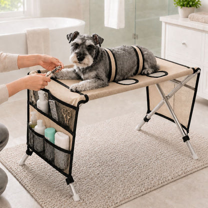 Ortekor Foldable Pet Grooming Table with 4 Leg Openings - Steadier At-Home Bathing & Nail Trimming for Cats & Small Dogs