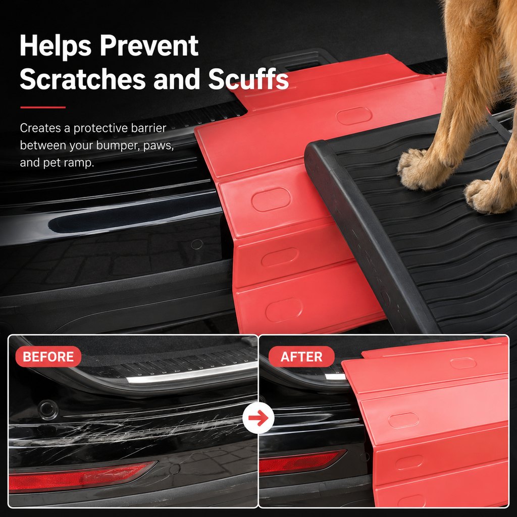 Ortekor Foldable Pet Ramp Bumper Protector Mat for SUVs - Protect Your Rear Bumper from Dog Scratches During Car Loading