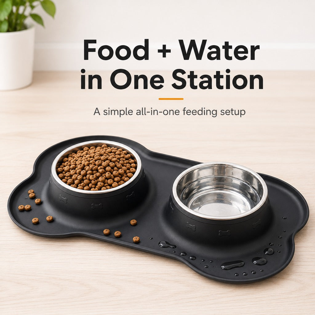 Ortekor Spill-Proof Dual Pet Bowl for Cats & Dogs - Mess-Free Food & Water Station for Cleaner Floors