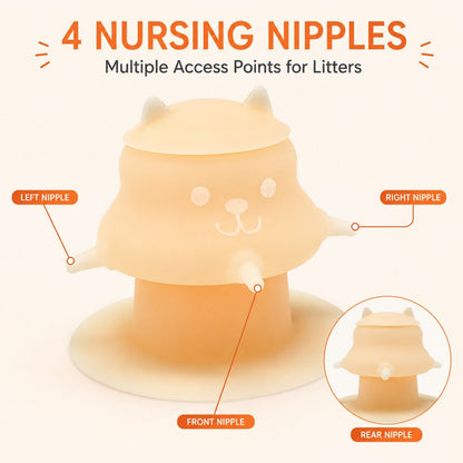 Ortekor 4-Nipple Silicone Nursing Feeder for Kittens & Puppies - Easier Litter Feeding with a Suction Base