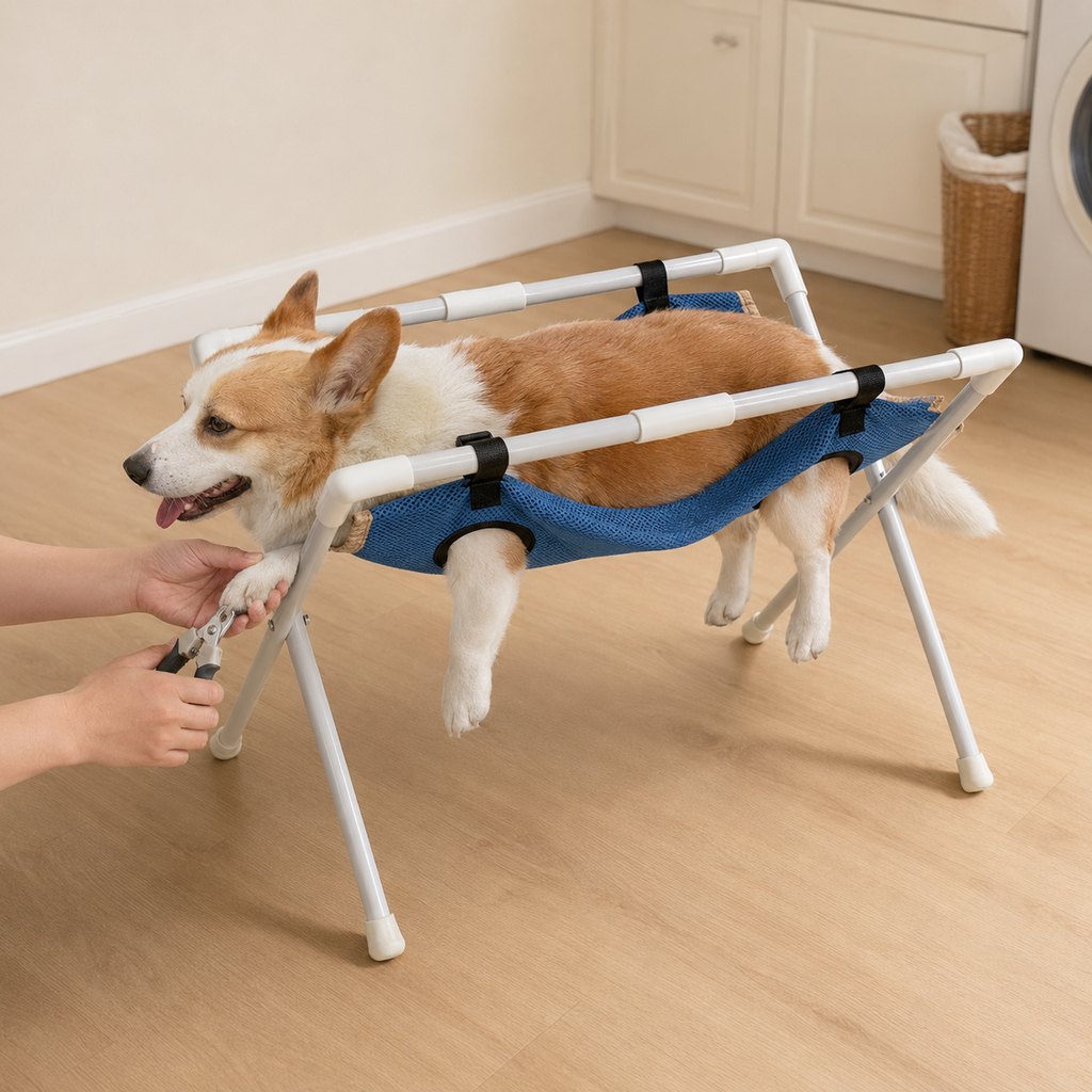 Ortekor Freestanding Foldable Pet Grooming Hammock Stand for Easier At-Home Nail Trimming – Dogs & Cats