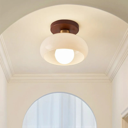Flush-Mount Ceiling Light with Cream Glass Shade – Modern Minimalist Design for Bedroom, Hallway & Living Room