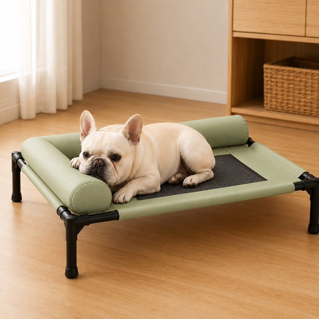 Ortekor French Bulldog Elevated Dog Cot for All-Season Indoor Naps - Breathable Raised Pet Bed with Soft Bolsters for Cooler Rest & Easy Cleaning