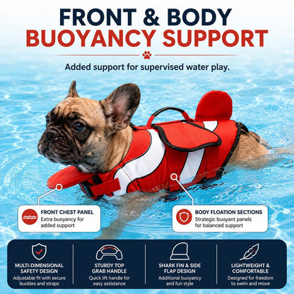 Ortekor French Bulldog Life Jacket for Pool, Beach & Boating - Adjustable Flotation Vest with Chin Support & Grab Handle