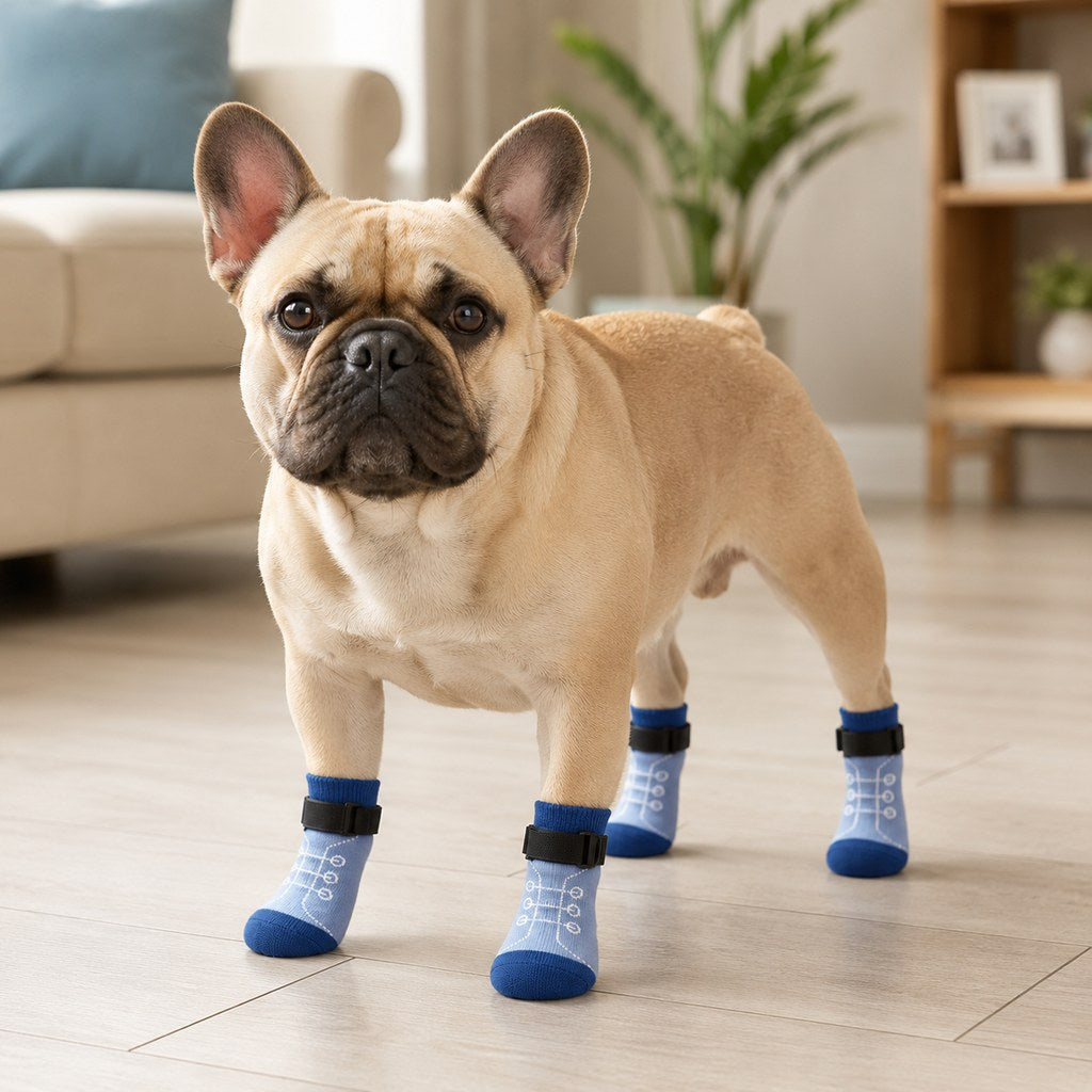 Ortekor French Bulldog Non-Slip Socks for Tile & Hardwood Floors - Helps Reduce Back-Leg Slipping, 4-Pack