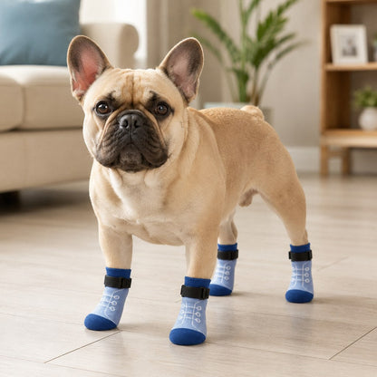 Ortekor French Bulldog Non-Slip Socks for Tile & Hardwood Floors - Helps Reduce Back-Leg Slipping, 4-Pack