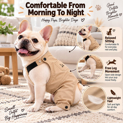 Ortekor French Bulldog Overalls Jumpsuit with Adjustable Straps – Comfortable Everyday Dog Outfit for Walks, Travel & Outdoor Adventures