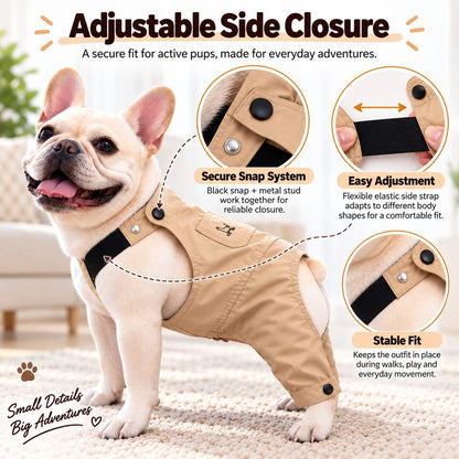 Ortekor French Bulldog Overalls Jumpsuit with Adjustable Straps – Comfortable Everyday Dog Outfit for Walks, Travel & Outdoor Adventures