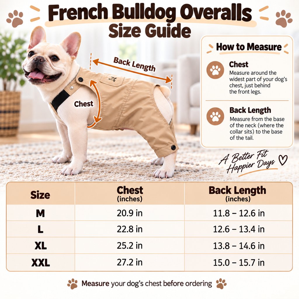 Ortekor French Bulldog Overalls Jumpsuit with Adjustable Straps – Comfortable Everyday Dog Outfit for Walks, Travel & Outdoor Adventures