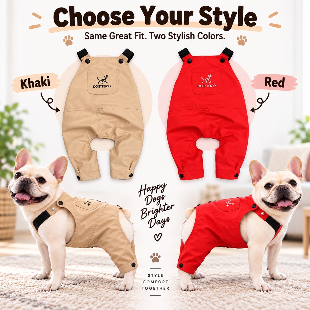 Ortekor French Bulldog Overalls Jumpsuit with Adjustable Straps – Comfortable Everyday Dog Outfit for Walks, Travel & Outdoor Adventures