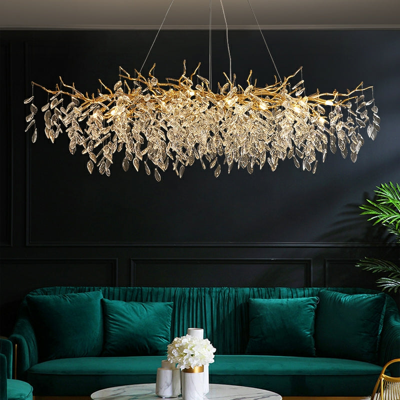 Crystal Chandelier with Aluminum Frame for Dining Room & Living Room – Adjustable French-Inspired LED Ceiling Light Fixture