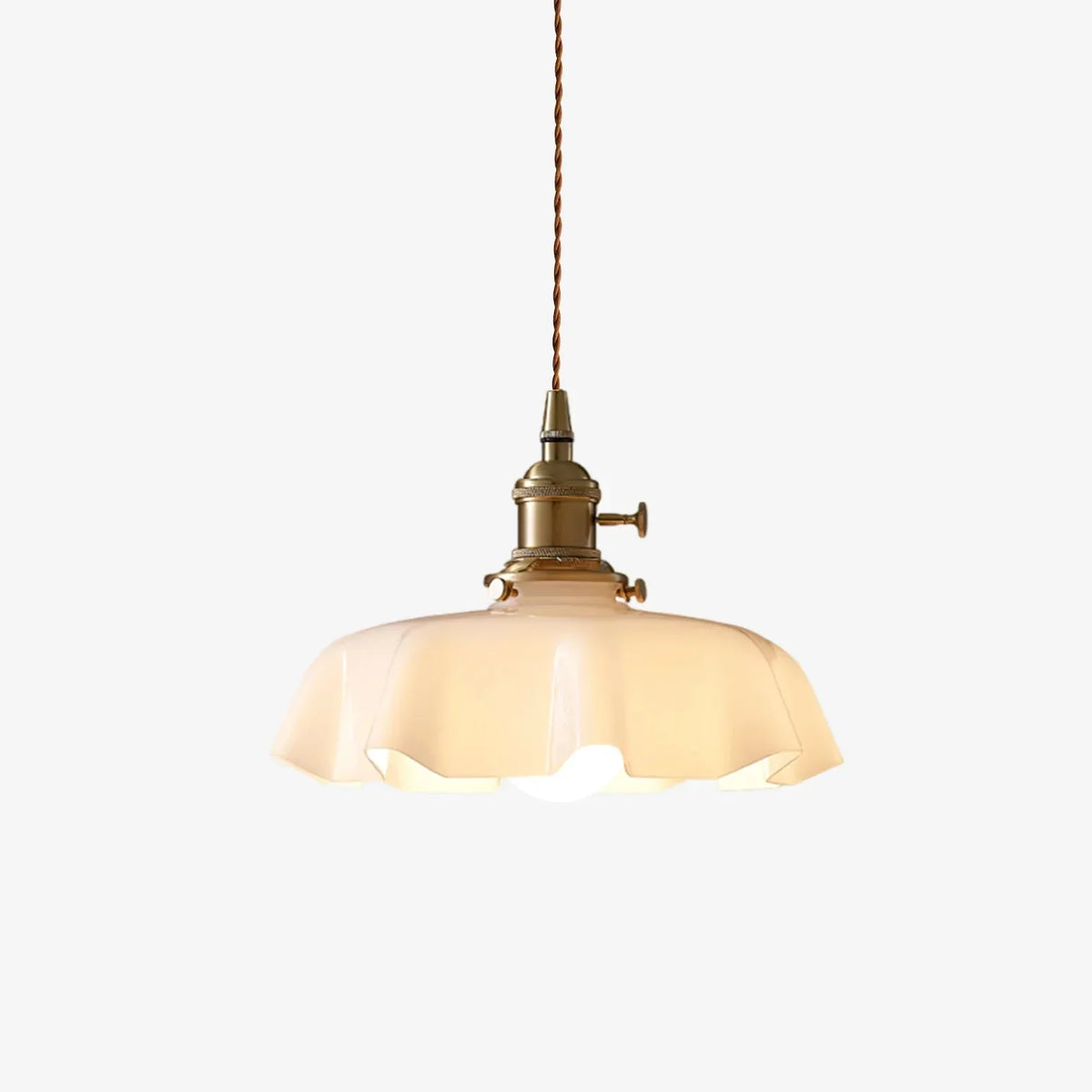 French-Inspired Glass Pendant Light with Adjustable Height for Dining Room & Bar – Brass & Glass Fixture with E26 Socket – 10 in Diameter