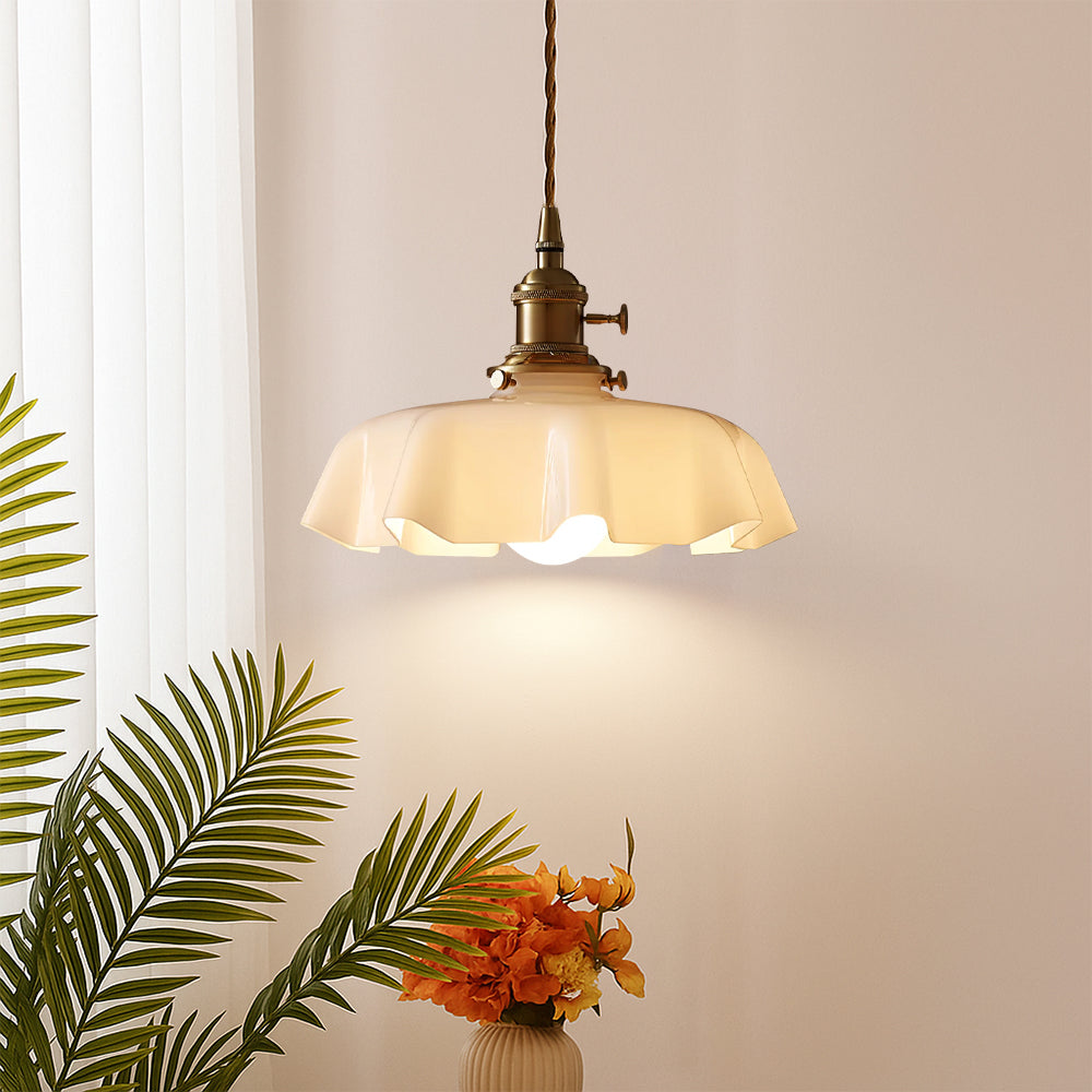 French-Inspired Glass Pendant Light with Adjustable Height for Dining Room & Bar – Brass & Glass Fixture with E26 Socket – 10 in Diameter