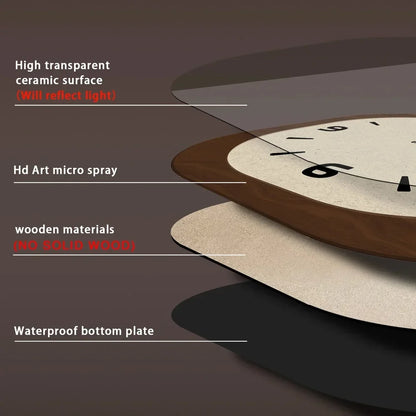 Quiet Analog Wall Clock Round Wooden Design Cream & Tan 12-16 Inch Silent Quartz Home Decor for Living Room Bedroom Office Kitchen Boho