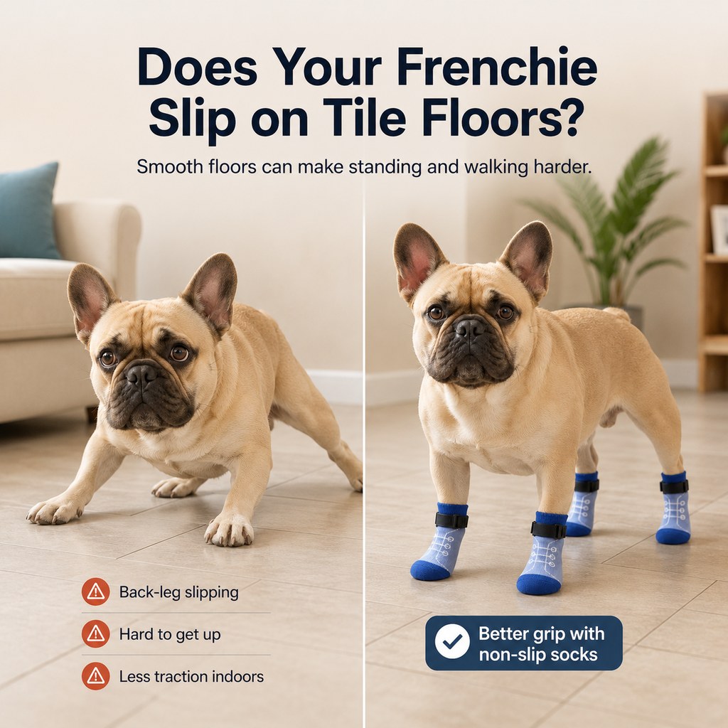 Ortekor French Bulldog Non-Slip Socks for Tile & Hardwood Floors - Helps Reduce Back-Leg Slipping, 4-Pack