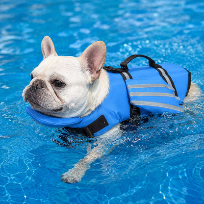 Ortekor French Bulldog Pool & Beach Reflective Angel-Wing Dog Life Jacket - Chin Float Support for Flat-Faced Dogs