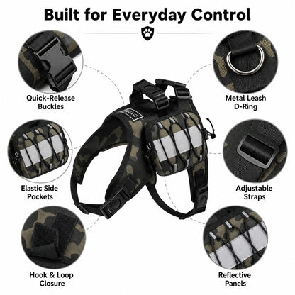 Ortekor Frenchie Tactical Dog Vest Backpack for Daily Walks - Reflective Small Dog Harness with Water Bottle Holder & Side Pockets