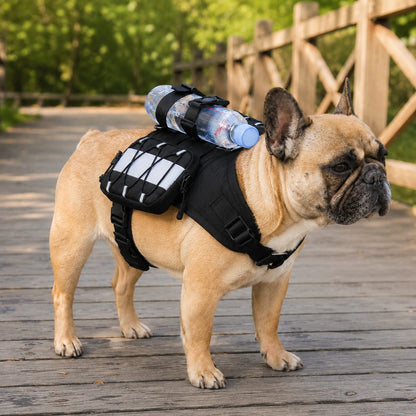 Ortekor Frenchie Tactical Dog Vest Backpack for Daily Walks - Reflective Small Dog Harness with Water Bottle Holder & Side Pockets