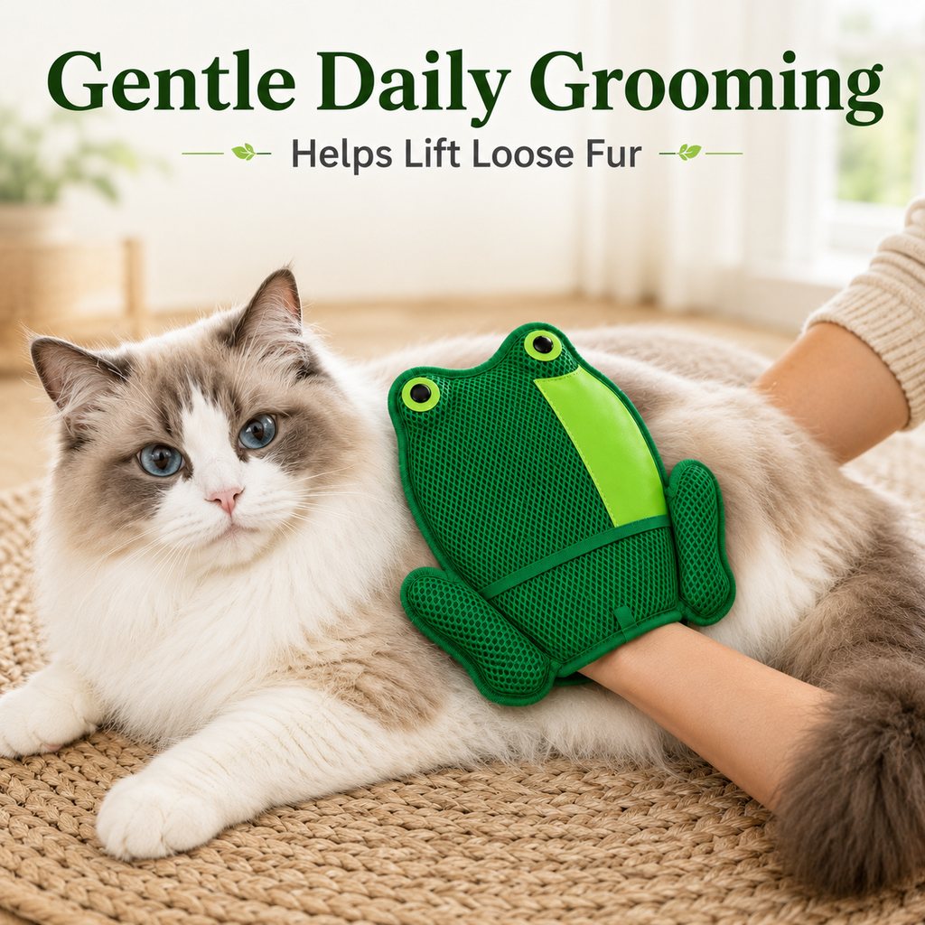 Ortekor Froggy Pet Hair Removal Grooming Mitt for Cats & Dogs - Gentle Daily Deshedding Glove for Sofas, Rugs, Clothes & Car Seats