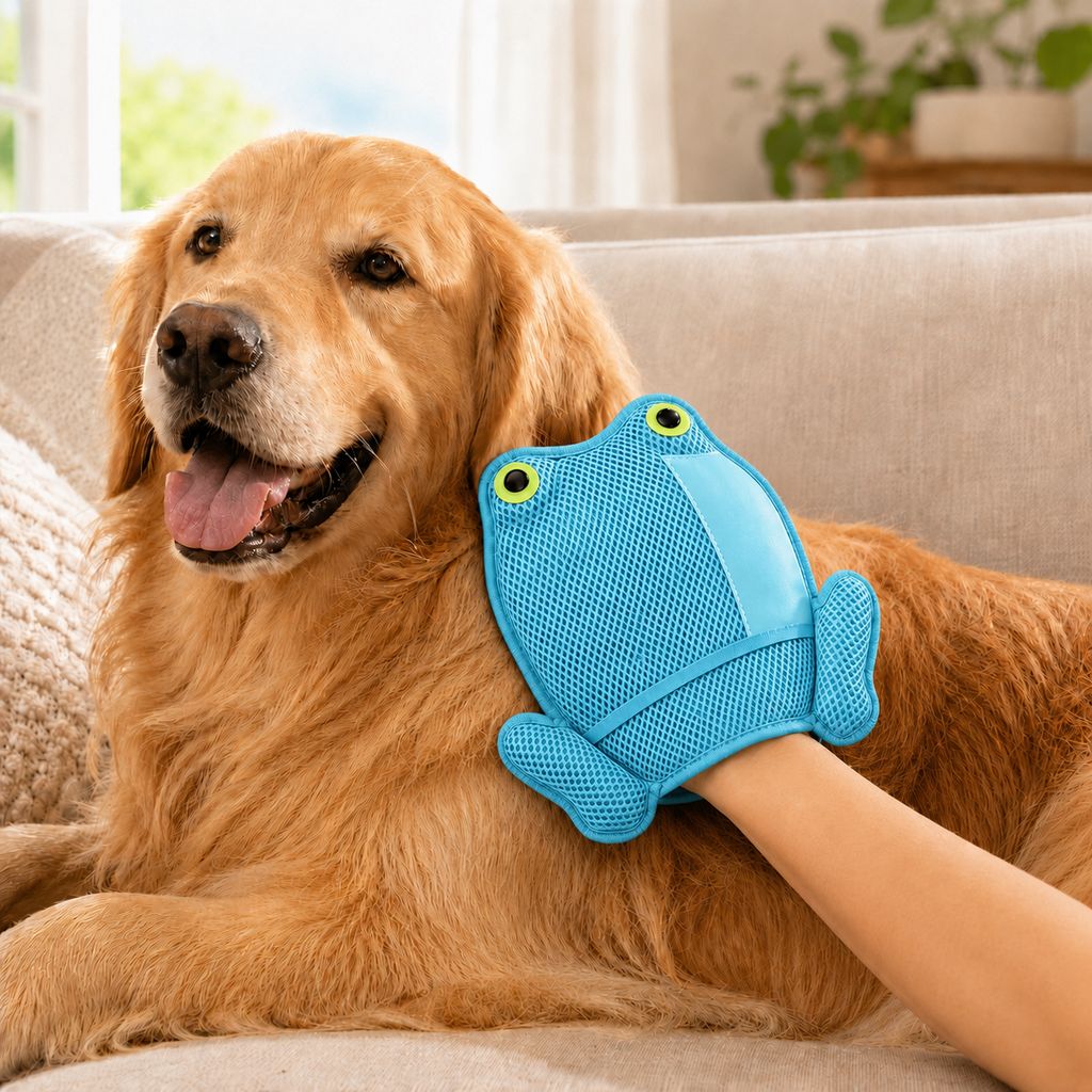 Ortekor Froggy Pet Hair Removal Grooming Mitt for Cats & Dogs - Gentle Daily Deshedding Glove for Sofas, Rugs, Clothes & Car Seats